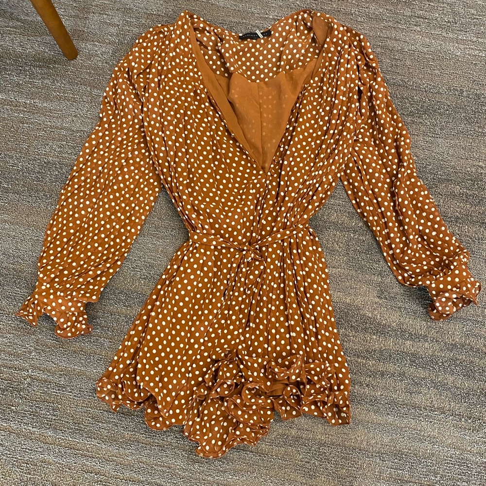 Endless rose polkadot burnt orange jumpsuit